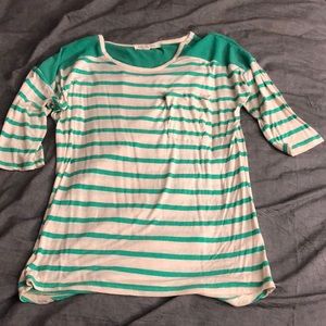 Green & Creme Stripped Shirt w/Pocket